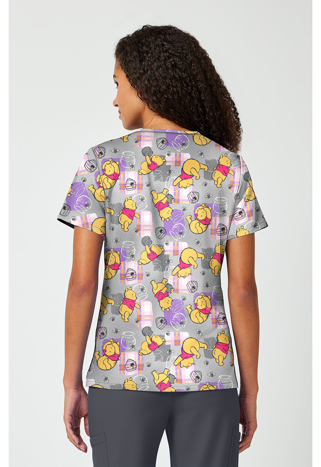 Back view of Tooniforms Winnie The Pooh Honey Plaid Scrub Top TF797 PHHY