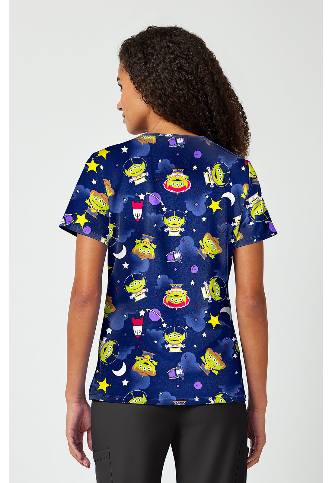 Back view Tooniforms Toy Story Alien In Disguise Scrub Top TF797 TSID