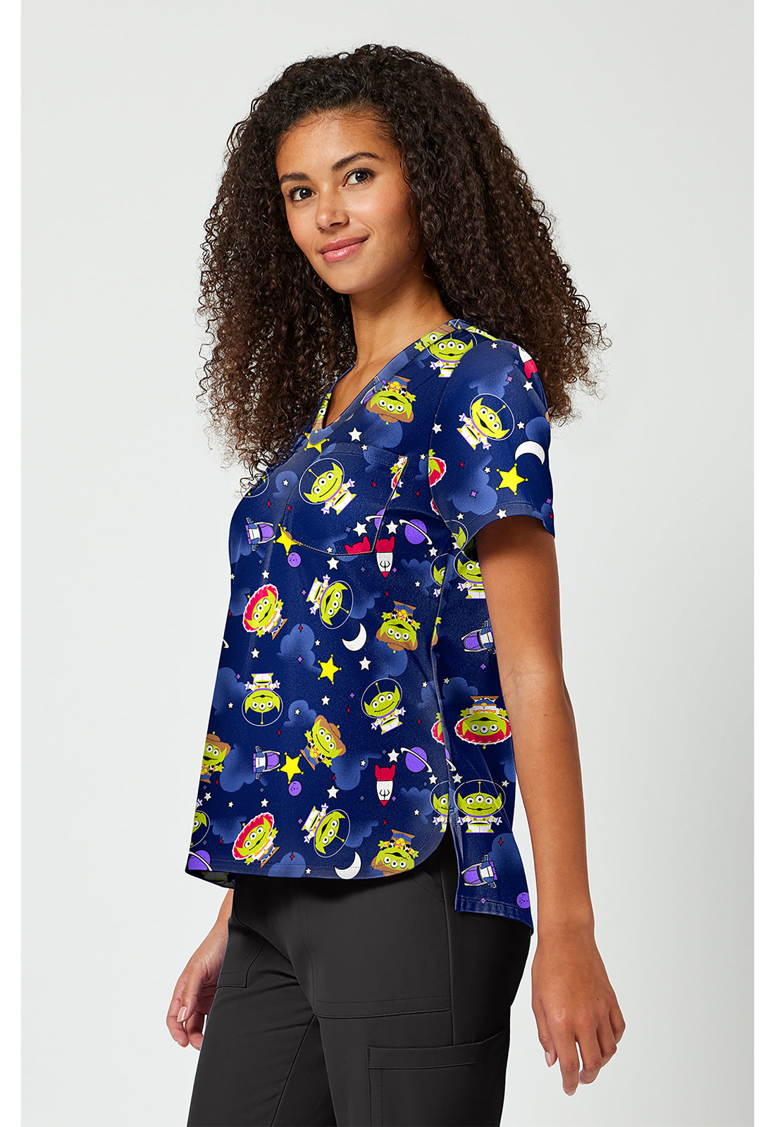 Side view Tooniforms Toy Story Alien In Disguise Scrub Top TF797 TSID