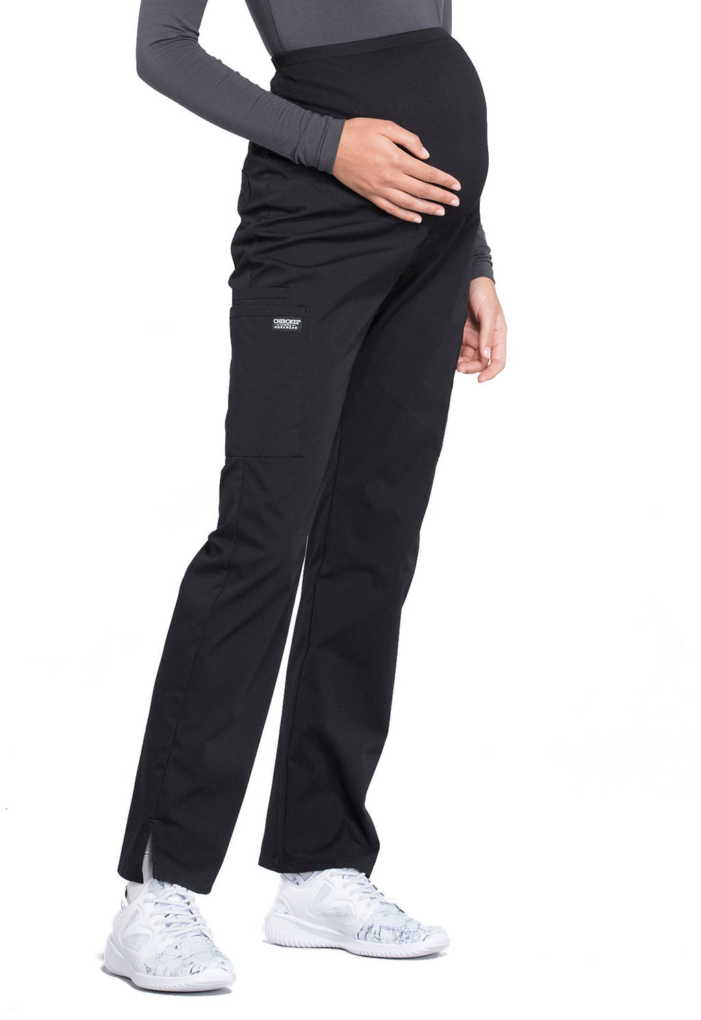 Cherokee Workwear - Maternity  Mid Rise Scrub Pant Women's Maternity Scrub Pant Cherokee Workwear Black XXS 