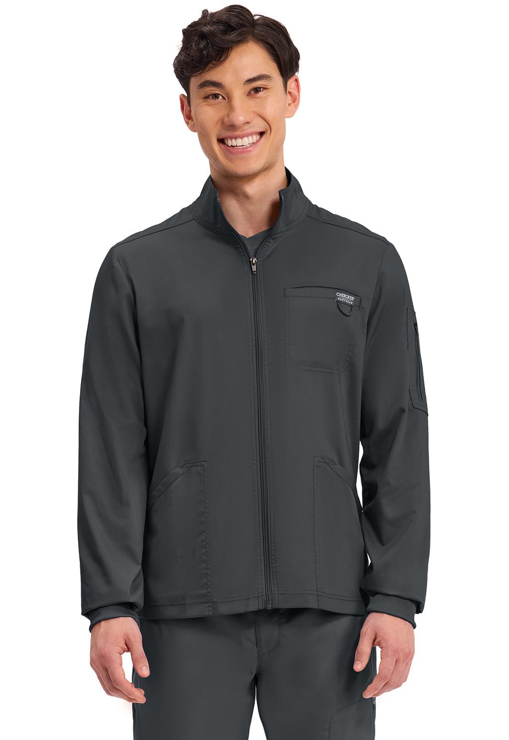 Revolution Men’s Zip Front Scrub Jacket – 5 Pockets Men's Scrub Jacket Cherokee Workwear Pewter XS