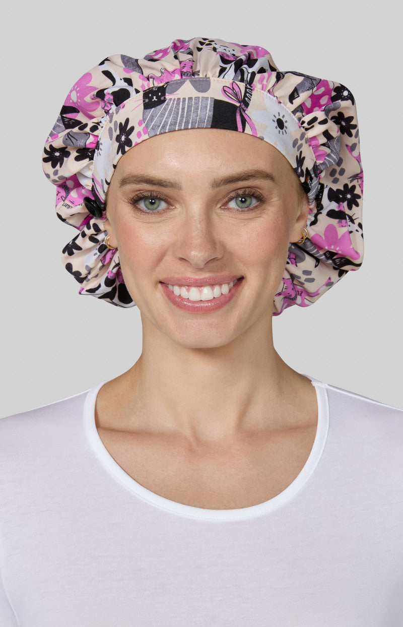 Everyday Floral Cats Bouffant Cap