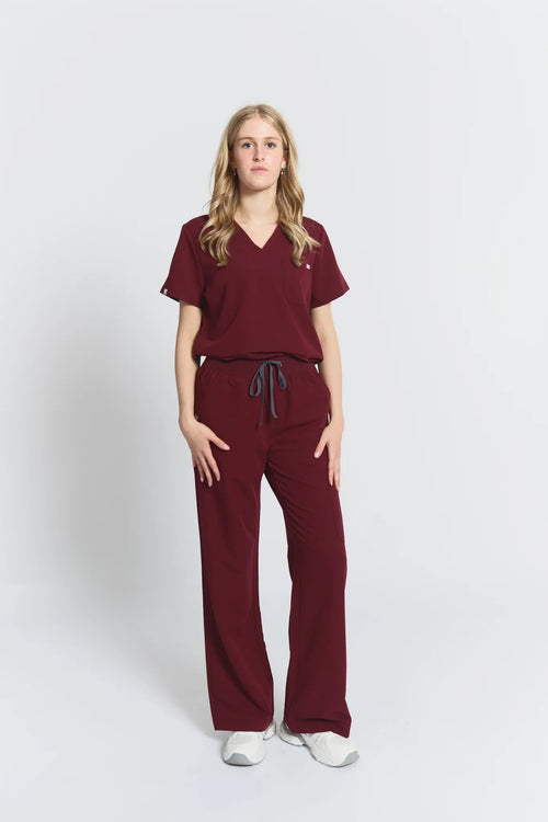 ACE High - Waisted Wide Leg Scrub PantsJOIIAACE-BURGUNDY-XS