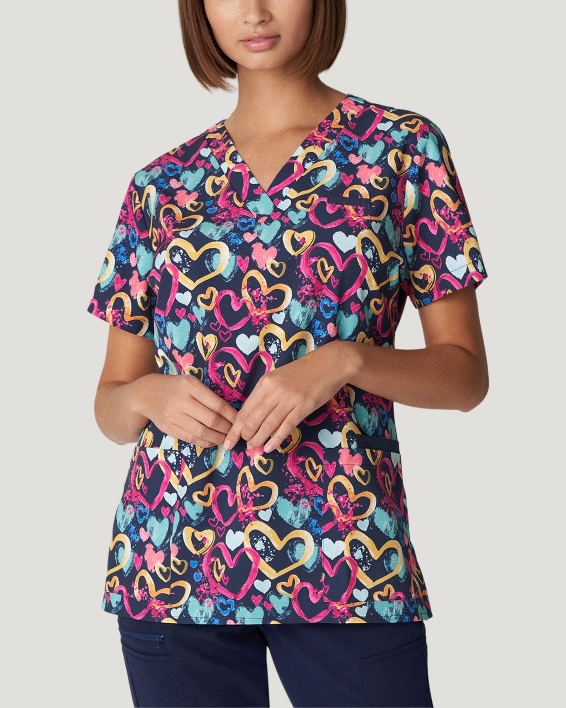 White Cross | Printed Scrub Top Women's Print Top White Cross All You Need Is Luv XS 