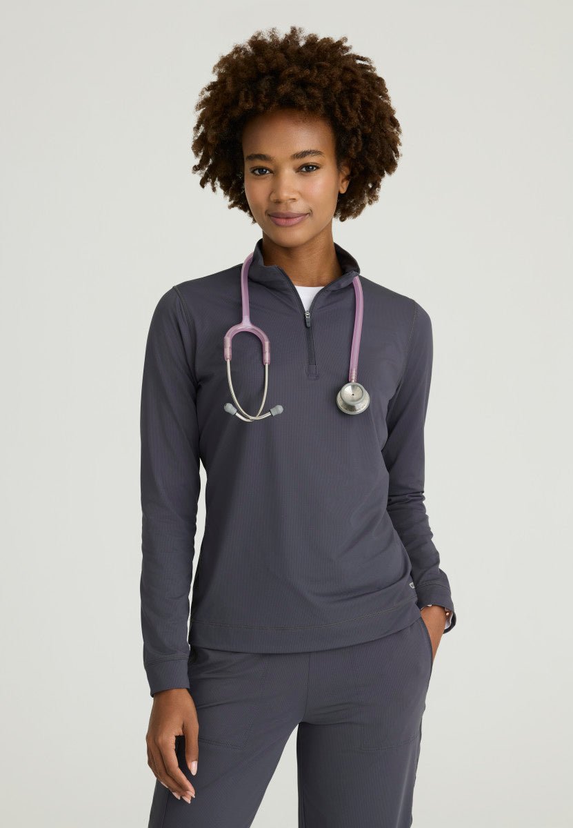 Atlas Long Sleeve Mock Neck Scrub TopSkechers Slip - insSKT274-STEEL-XXS