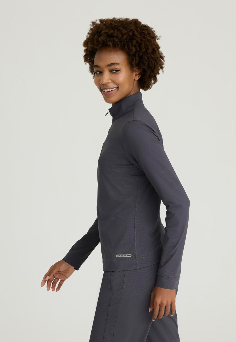 Atlas Long Sleeve Mock Neck Scrub TopSkechers Slip - insSKT274-STEEL-XXS