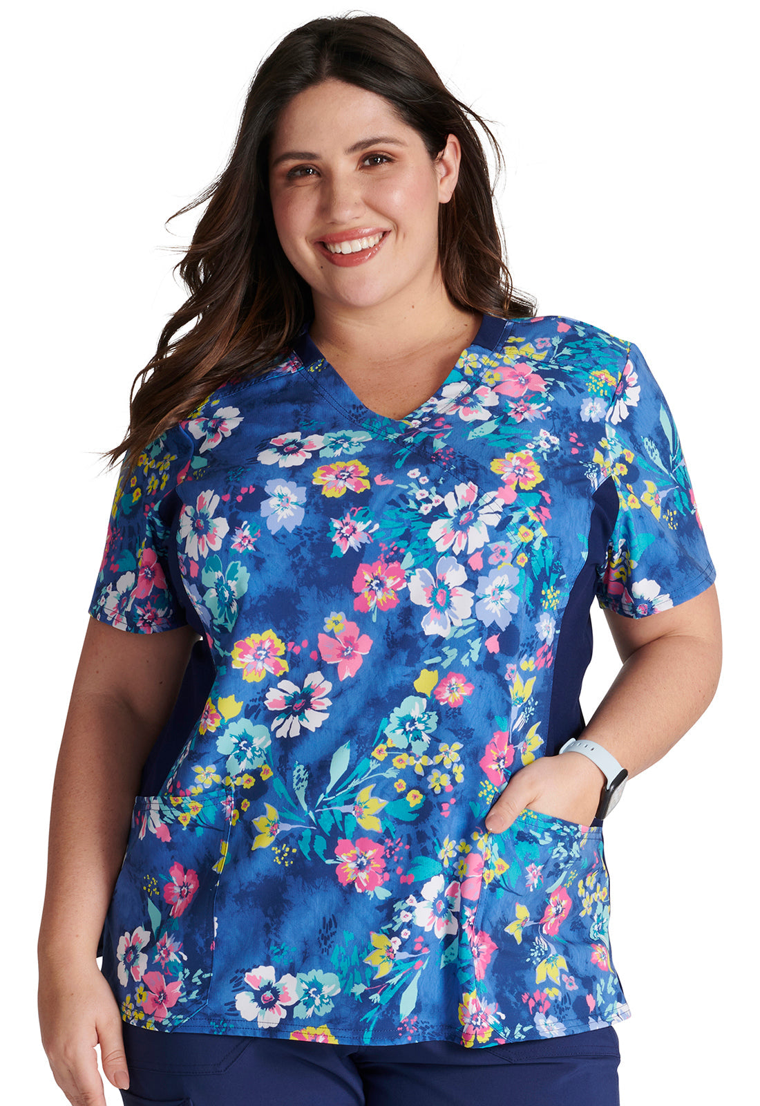 Cherokee iFlex | V-Neck Knit Panel Print Scrub Top Women's Print Top Cherokee iFlex