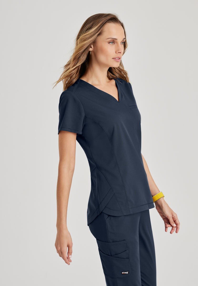 Cambrian College Nursing - Capri Tuck In Scrub TopGrey's Anatomy Spandex StretchGRST136-STEEL-XXS