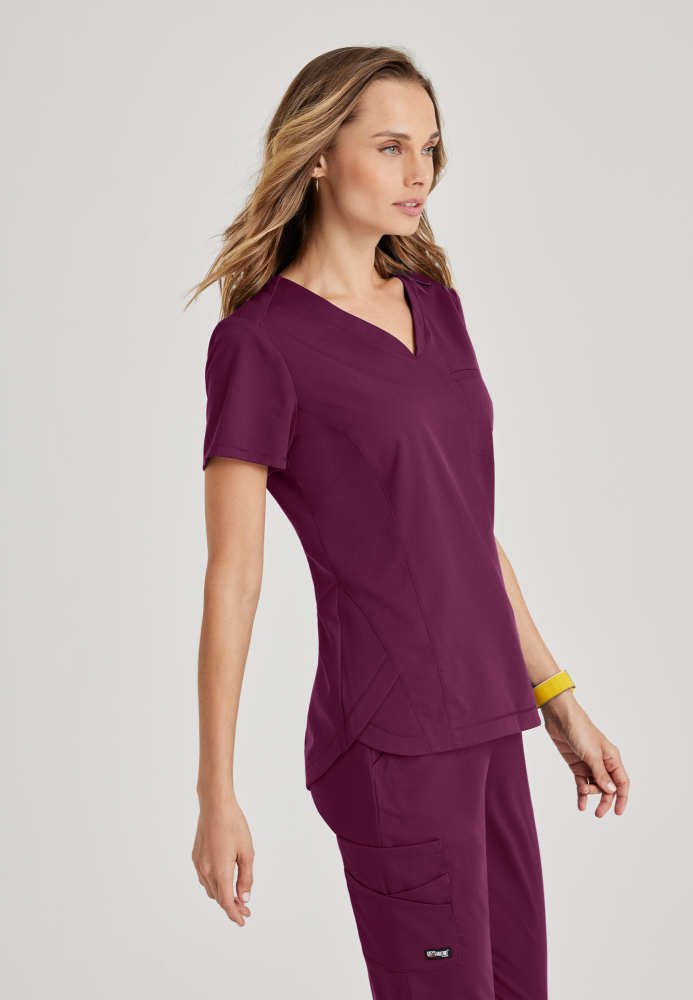 Capri 2 - Pocket Hourglass Scrub TopGrey's Anatomy Spandex StretchGRST136-WINE-XXS
