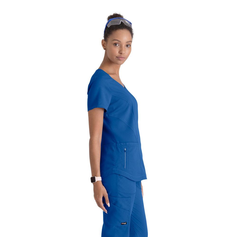 Grey's Anatomy Carly Top -  Sport Neck Scrub Top Women's Scrub Top Grey's Anatomy Spandex Stretch Royal Blue XXS 