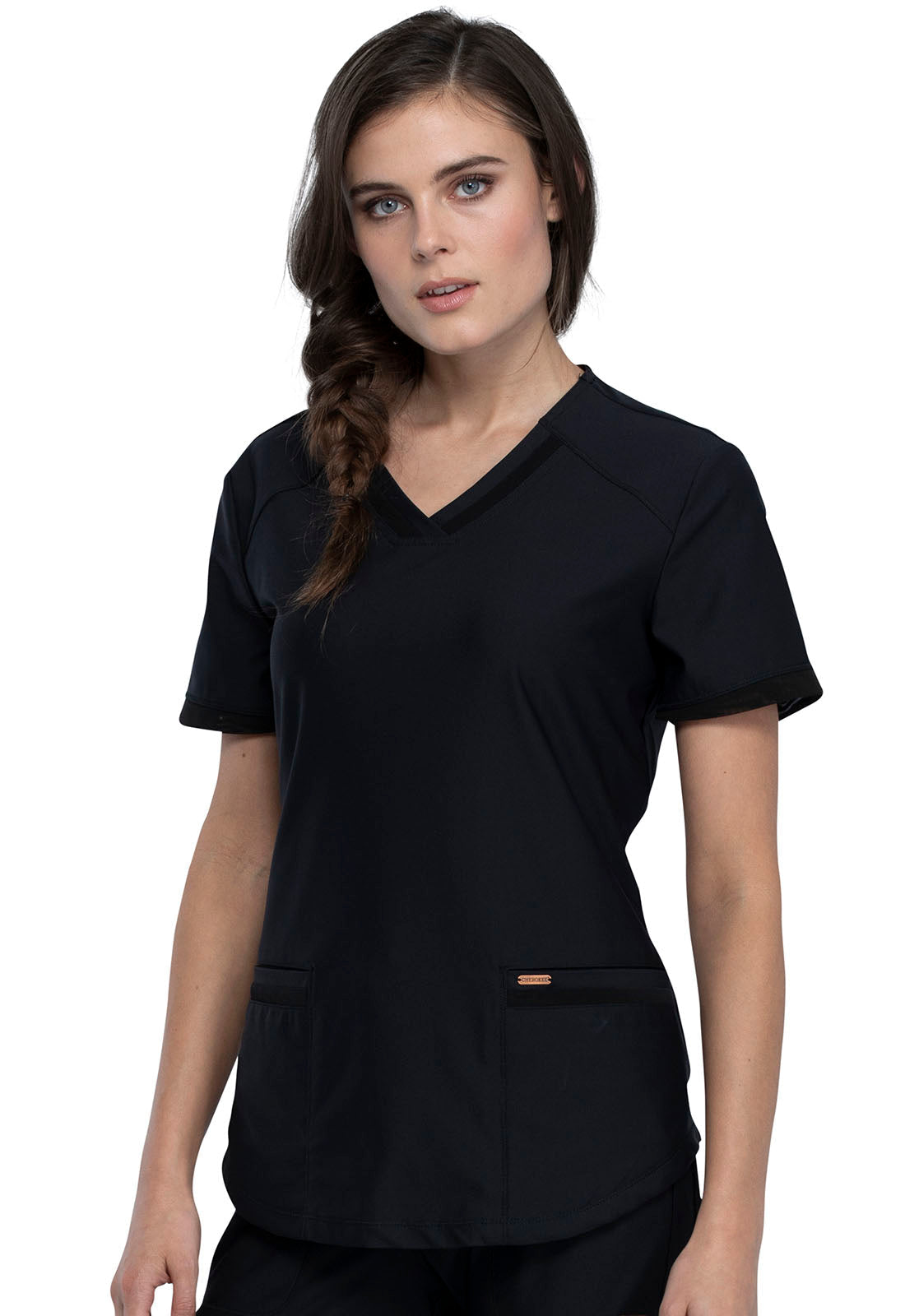 Cherokee Form V-Neck Scrub Top – Ultra Stretch Women's Scrub Top Cherokee Form Black XXS