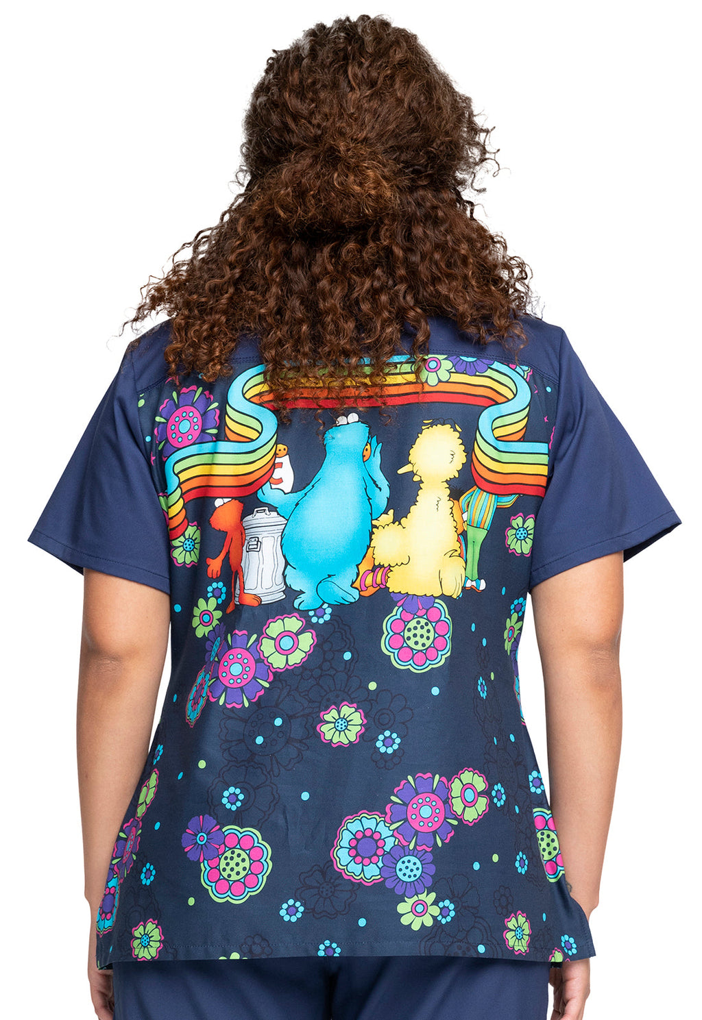 Coming Or Going Sesame Street Scrub Top Women's Print Scrub Top Cherokee Licensed   
