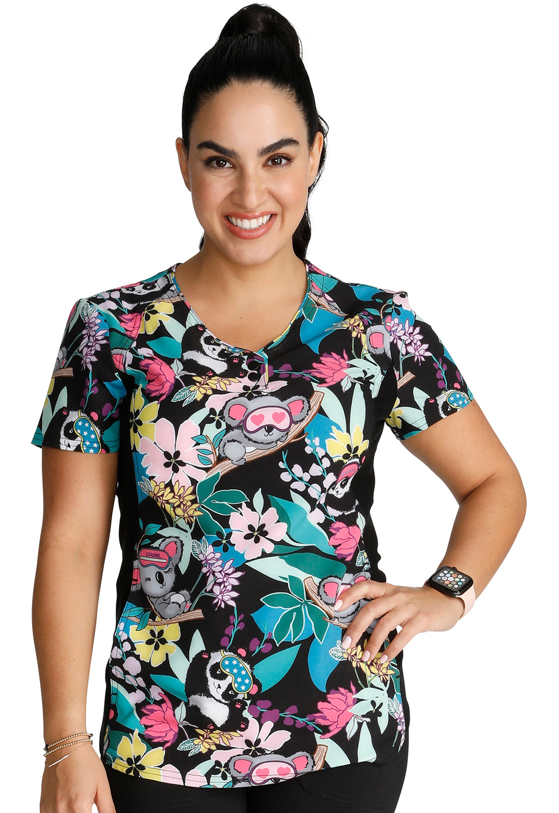 Cherokee iFlex | V-Neck Knit Panel Print Scrub Top Women's Print Top Cherokee iFlex Dreamy Jungle XXS 