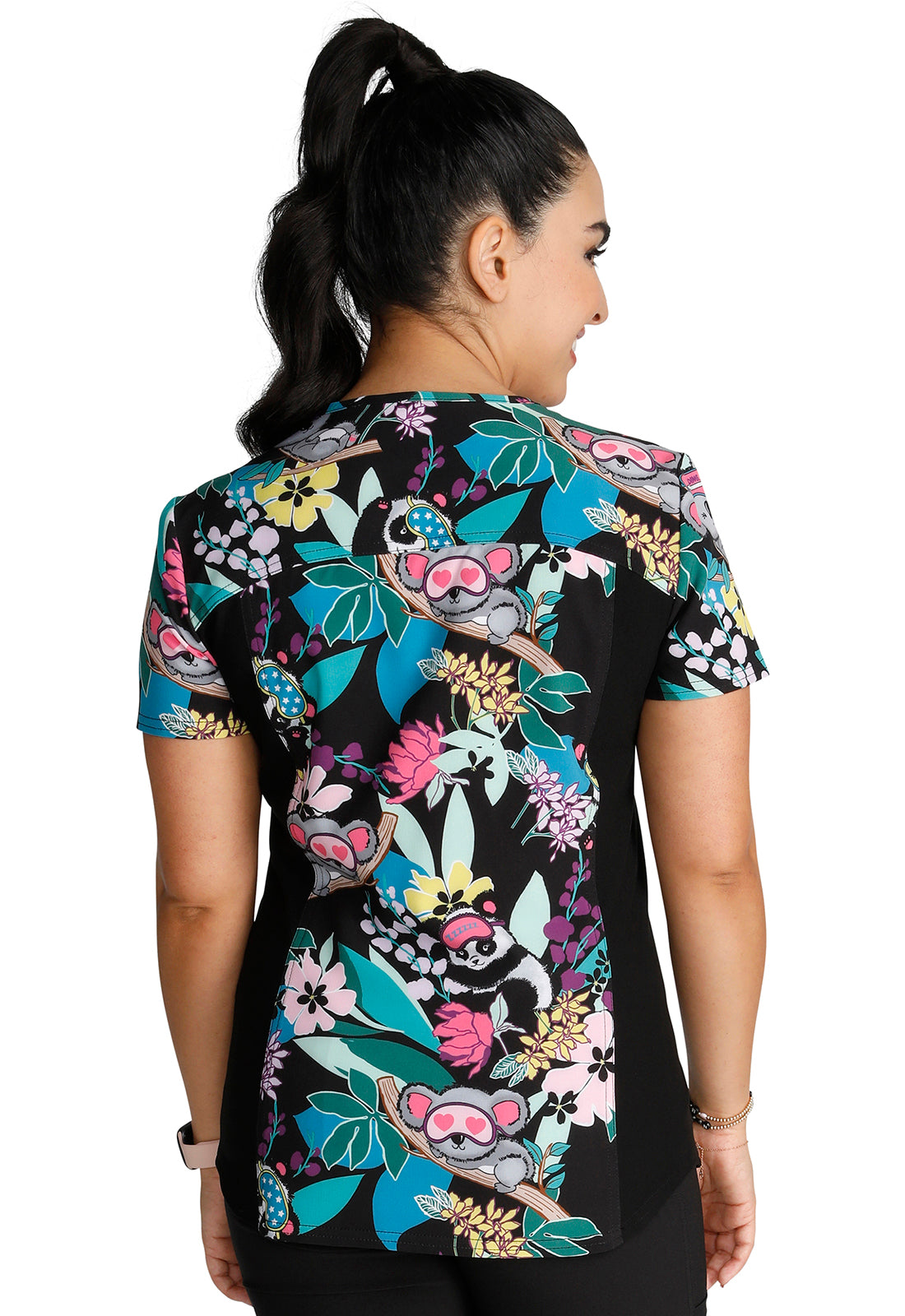 Cherokee iFlex | V-Neck Knit Panel Print Scrub Top Women's Print Top Cherokee iFlex   