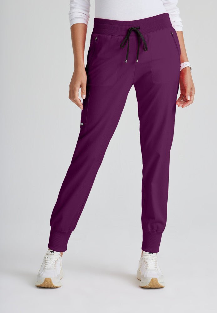 Eden Mid - Rise Jogger Scrub PantGrey's Anatomy Spandex StretchGRSP537-WINE-1