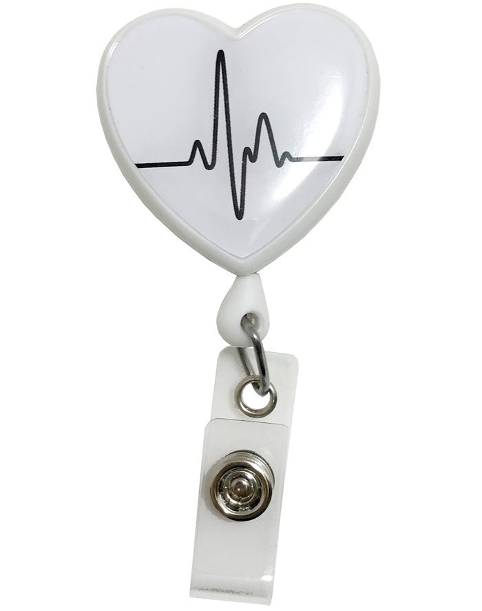 EKG Heart White – Retractable ID Badge HolderPrestige MedicalS13-EKW
