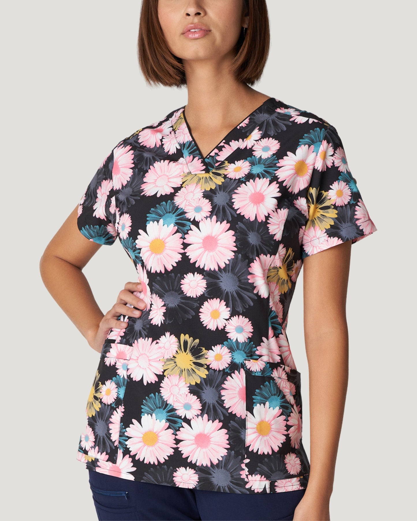 White Cross | Printed Scrub Top Women's Print Top White Cross Electrifying Daisy XS 