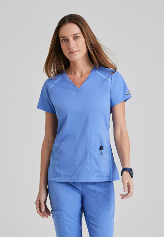 Grey's Anatomy Elevate Top - Two Pocket V-Neck Scrub Top Women's Scrub Top Grey's Anatomy Impact Ceil Blue XXS 