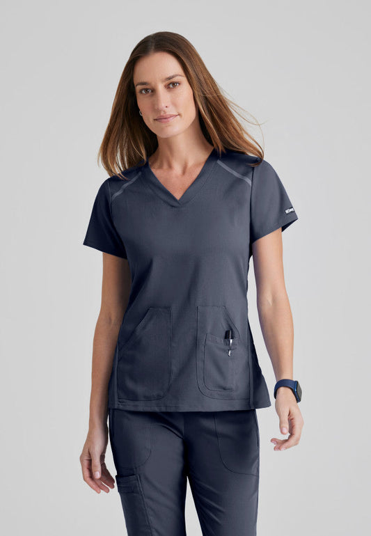 Grey's Anatomy Elevate Top - Two Pocket V-Neck Scrub Top Women's Scrub Top Grey's Anatomy Impact Steel XXS 