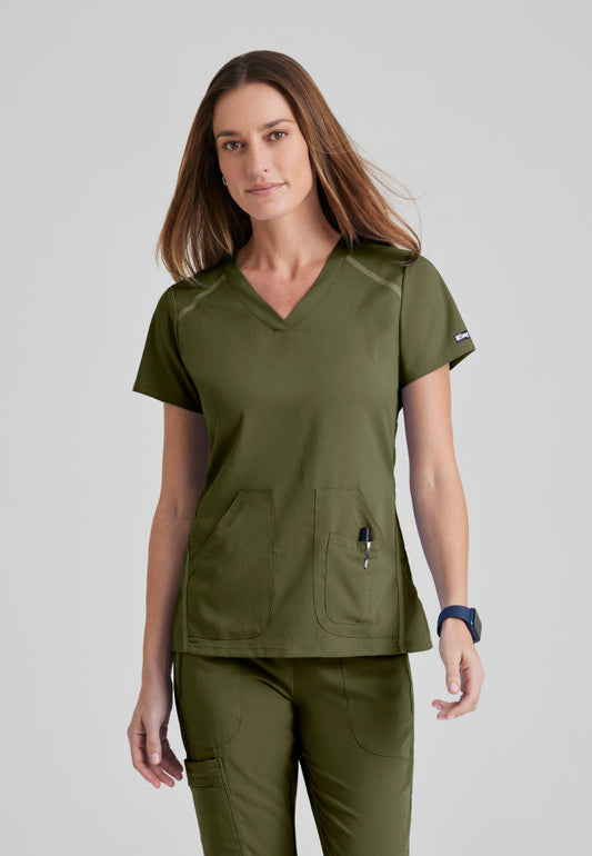 Grey's Anatomy Elevate Top - Two Pocket V-Neck Scrub Top Women's Scrub Top Grey's Anatomy Impact Olive XXS 
