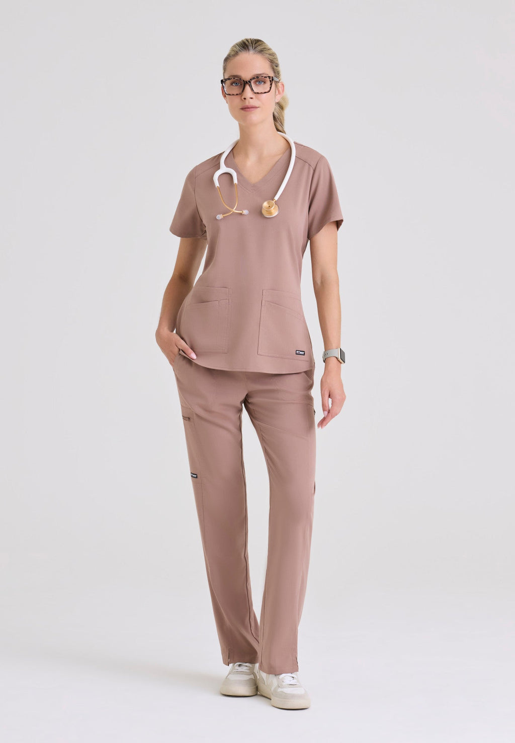 Emma 4 - Pocket Scrub TopGrey's Anatomy Spandex StretchGRST011-MOCHA-XXS