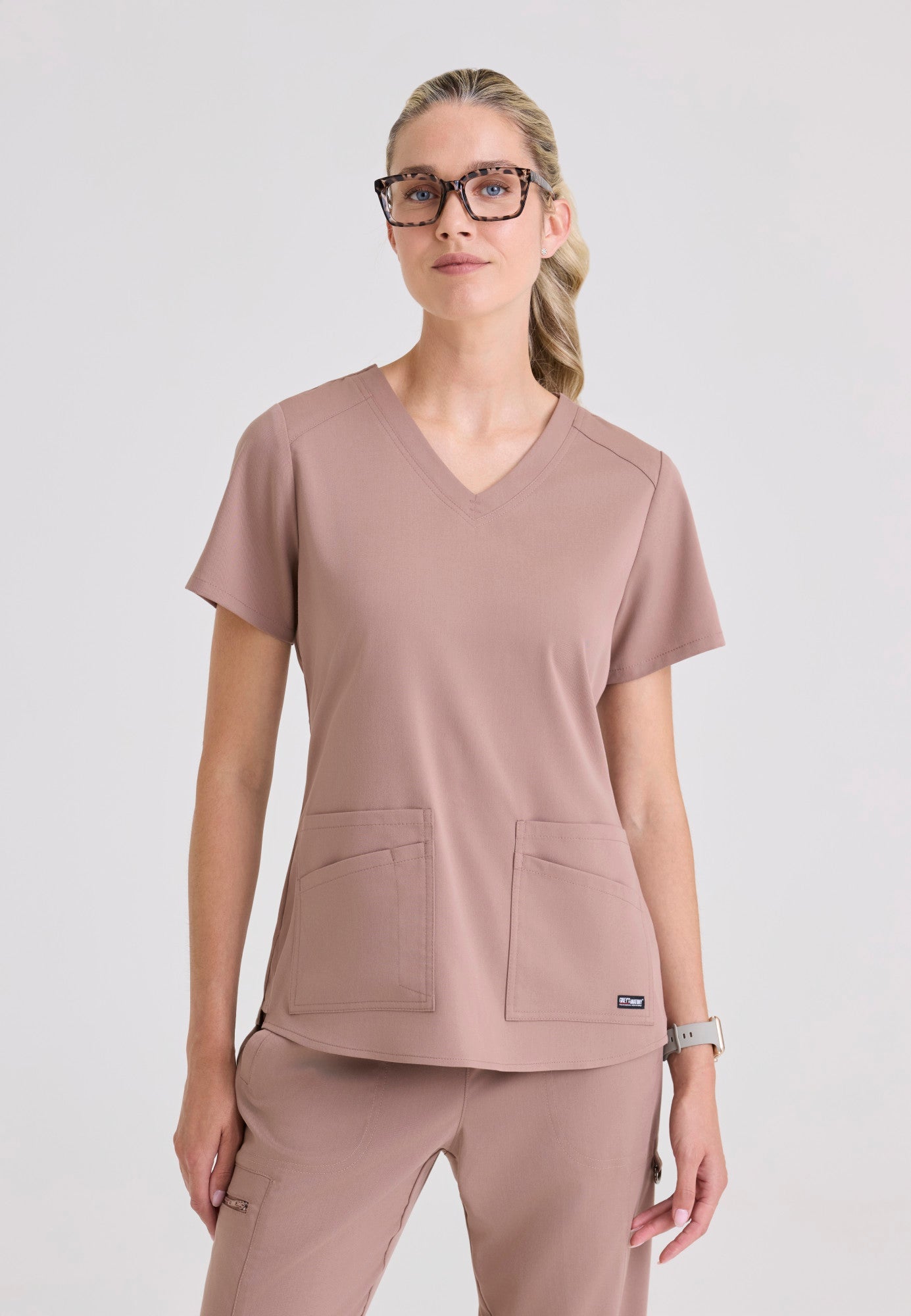 Emma 4 - Pocket Scrub TopGrey's Anatomy Spandex StretchGRST011-MOCHA-XXS