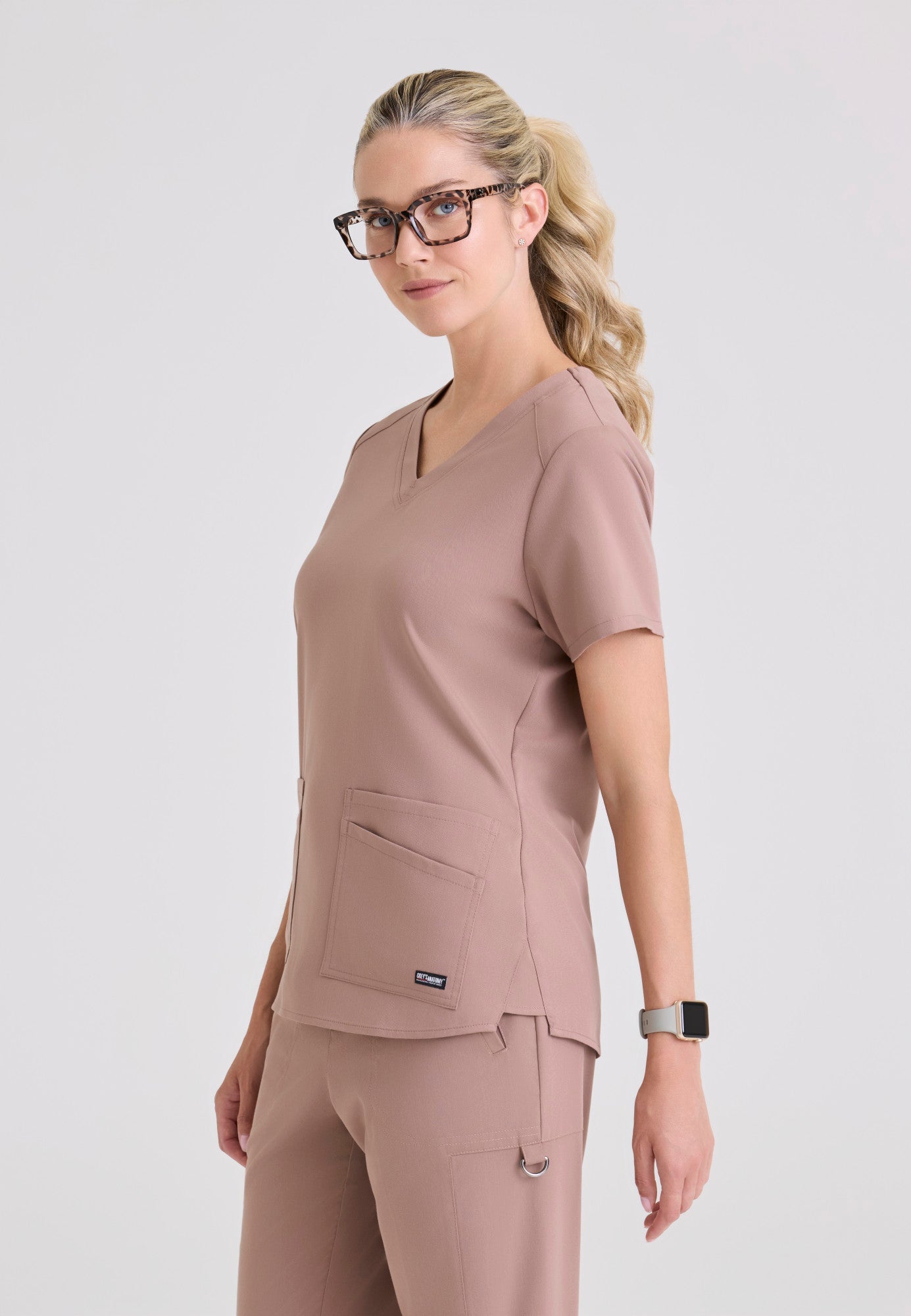 Emma 4 - Pocket Scrub TopGrey's Anatomy Spandex StretchGRST011-MOCHA-XXS