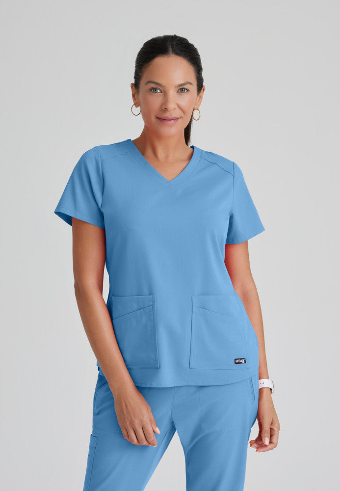 Grey's Anatomy - Emma Scrub Top Women's Scrub Top Grey's Anatomy Spandex Stretch Ceil Blue XXS 