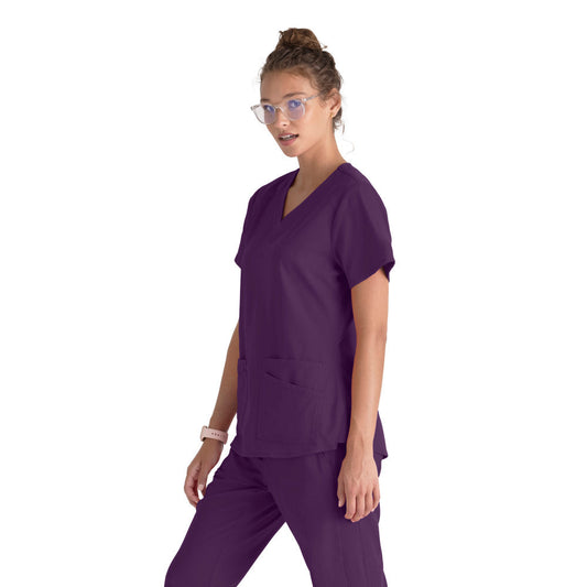 Grey's Anatomy - Emma Scrub Top Women's Scrub Top Grey's Anatomy Spandex Stretch Eggplant XXS 