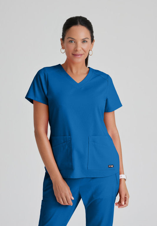 Grey's Anatomy Emma Top - 4 Pocket Scrub Top in Classic Colors Women's Scrub Top Grey's Anatomy Spandex Stretch Royal Blue XXS 