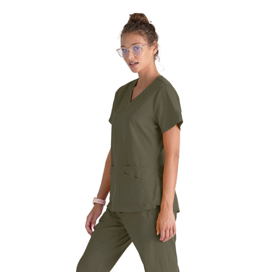 Grey's Anatomy - Emma Scrub Top in Seasonal Colors Women's Scrub Top Grey's Anatomy Spandex Stretch Olive XXS 