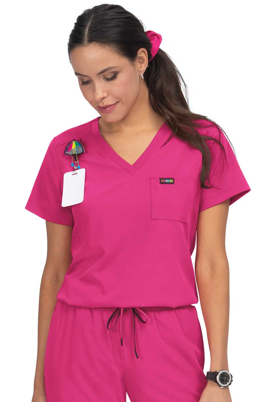 Coco Tuck In Scrub Top Women's Scrub Top koi French Bull Flamingo XXS