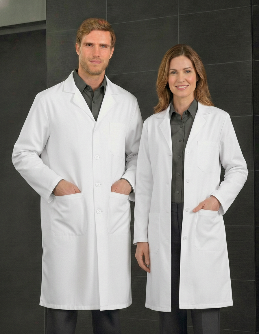Unisex Three Pocket Lab Coat with Button Closure Unisex Lab Coat Premium Uniforms White XS Uncuffed