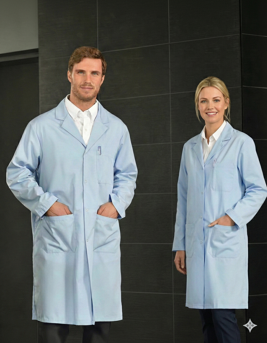 Unisex Three Pocket Lab Coat with Button Closure Unisex Lab Coat Premium Uniforms Light Blue XS Uncuffed