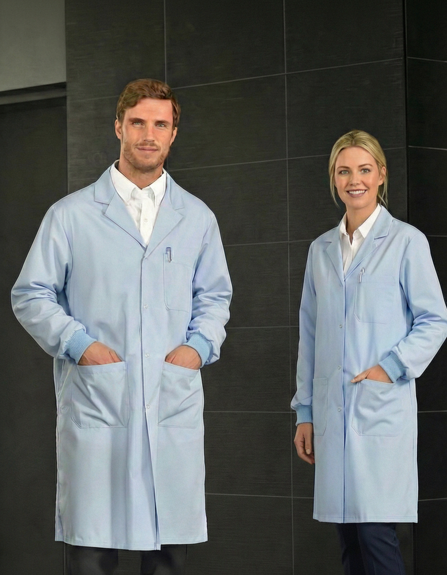 Unisex Three Pocket Lab Coat with Button Closure Unisex Lab Coat Premium Uniforms Light Blue XS Elastic Cuff