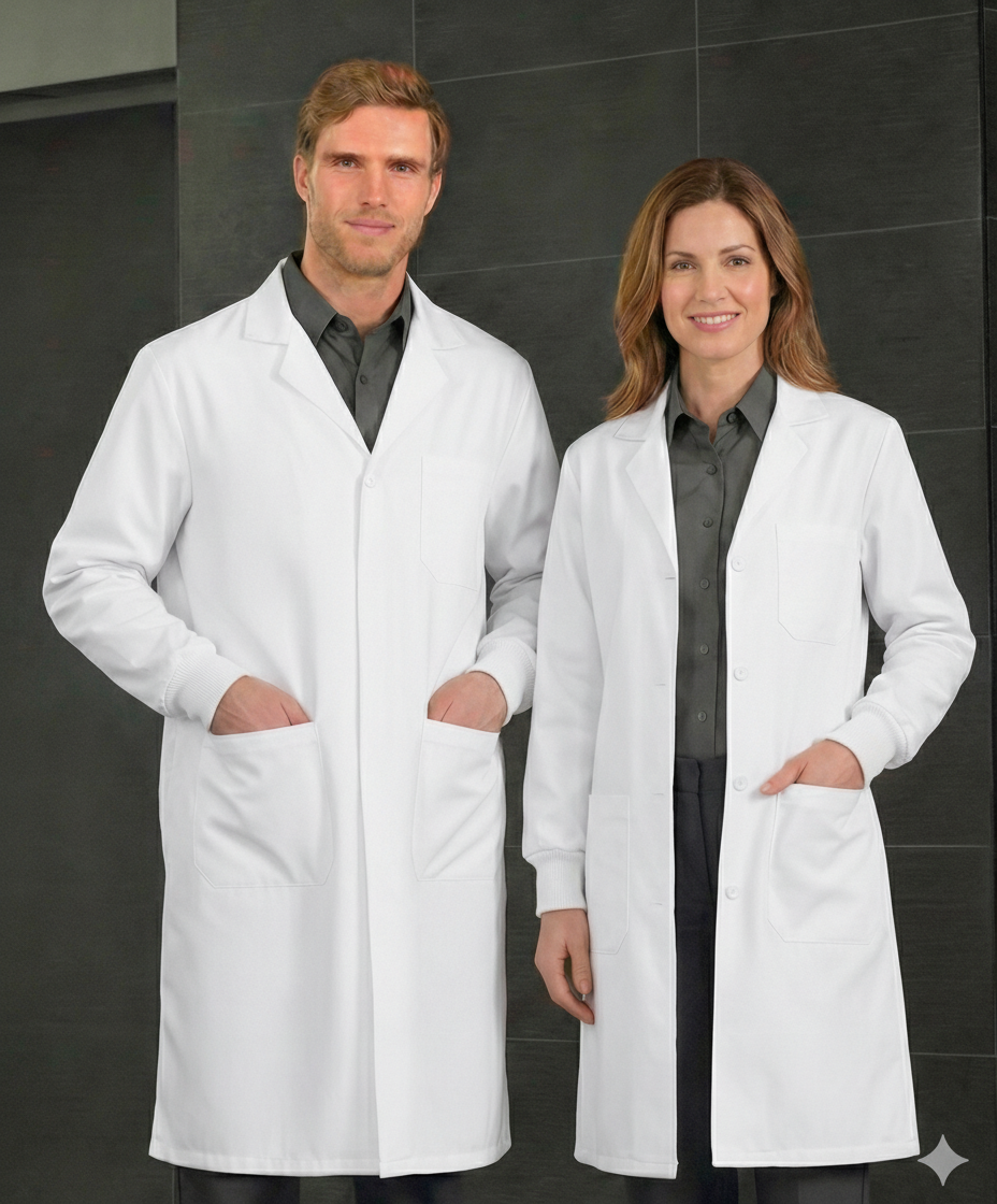 Unisex Three Pocket Lab Coat with Button Closure Unisex Lab Coat Premium Uniforms White XS Elastic Cuff