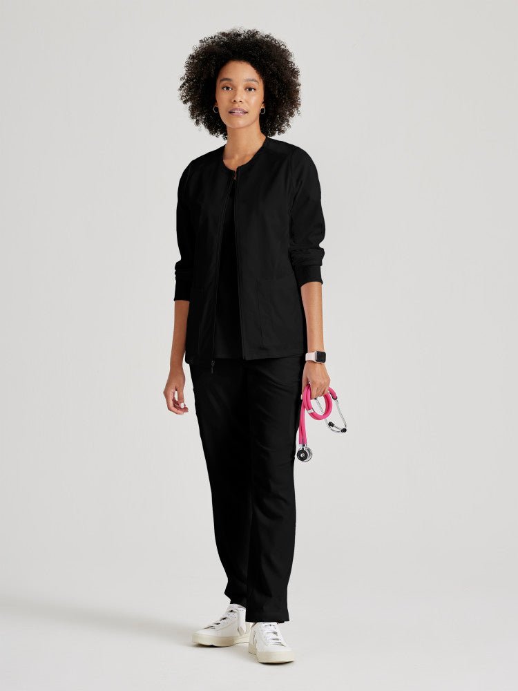 Gianna Crewneck Scrub JacketGrey's Anatomy Spandex StretchGRSW873-BLACK-XXS