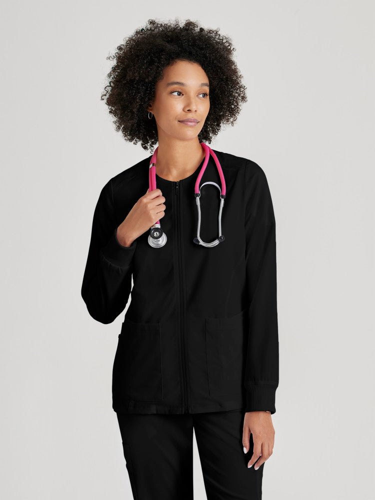 Gianna Crewneck Scrub JacketGrey's Anatomy Spandex StretchGRSW873-BLACK-XXS