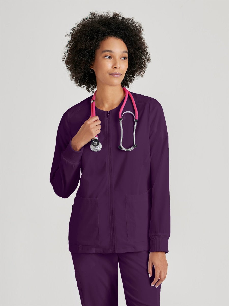 Gianna Warm - Up Scrub Jacket - EggplantGrey's Anatomy by Barco