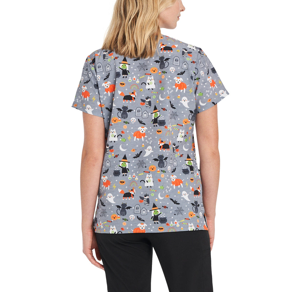 Halloween - Spooky Animal Fun Scrub TopWhite Cross618-SPAF-XS
