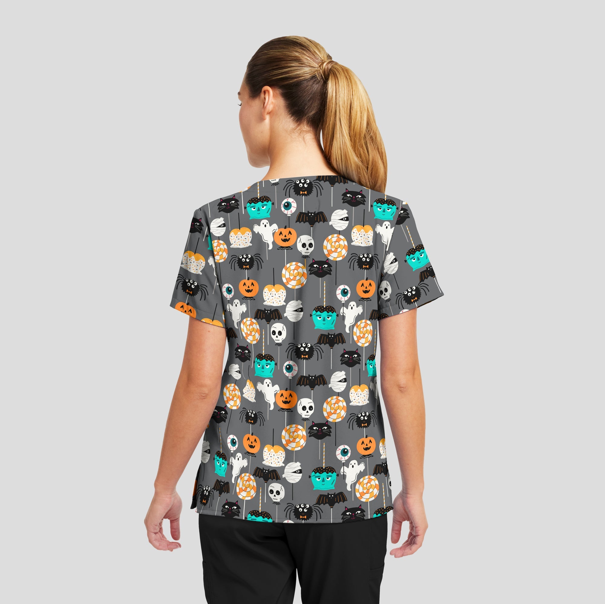 Halloween Spooky Lollipops 3 - Pocket Stretch V - Neck Scrub TopWhite Cross618SPLO-XS