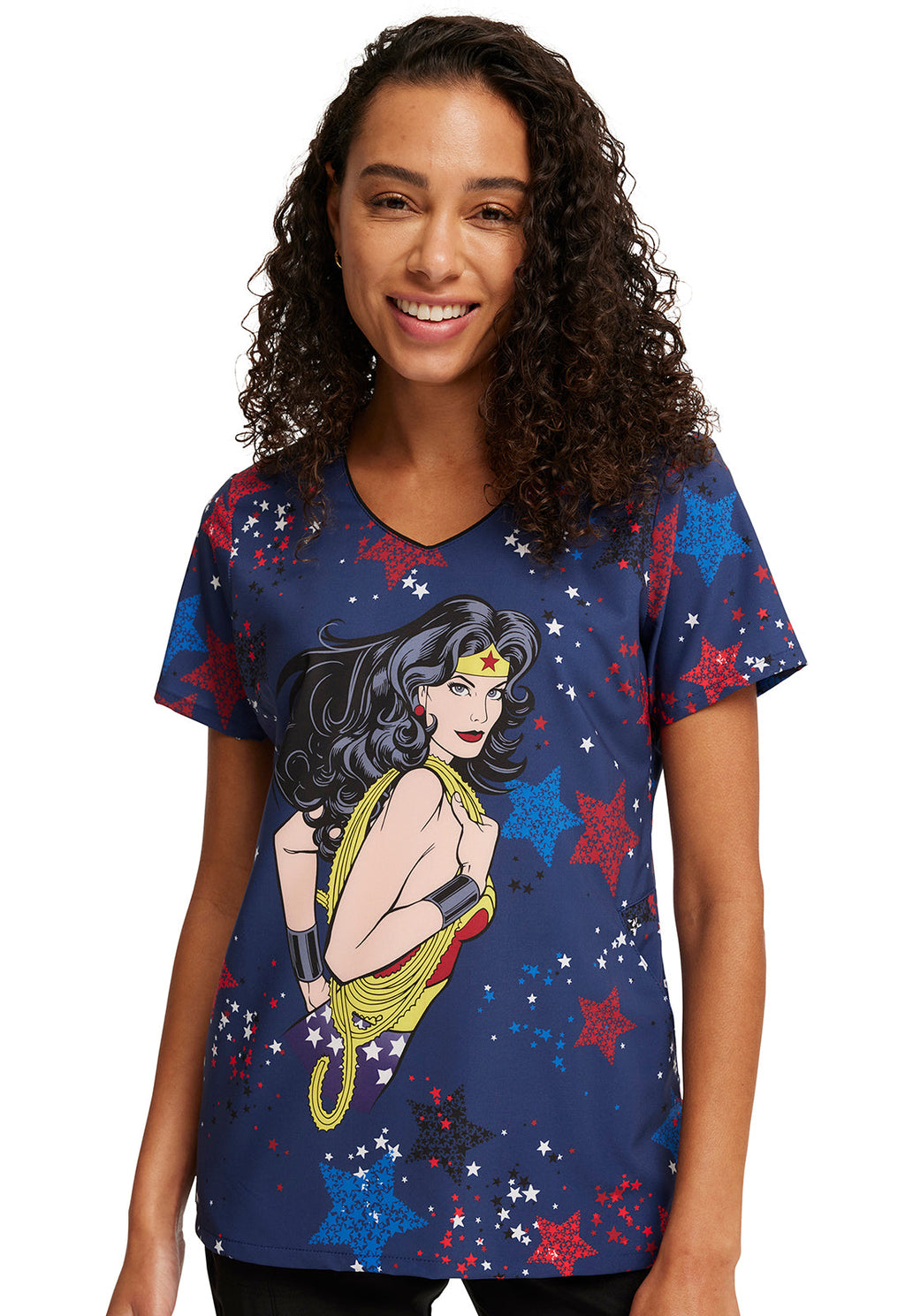 Wonder Woman Scrub Top Women's Print Top Cherokee Licensed   