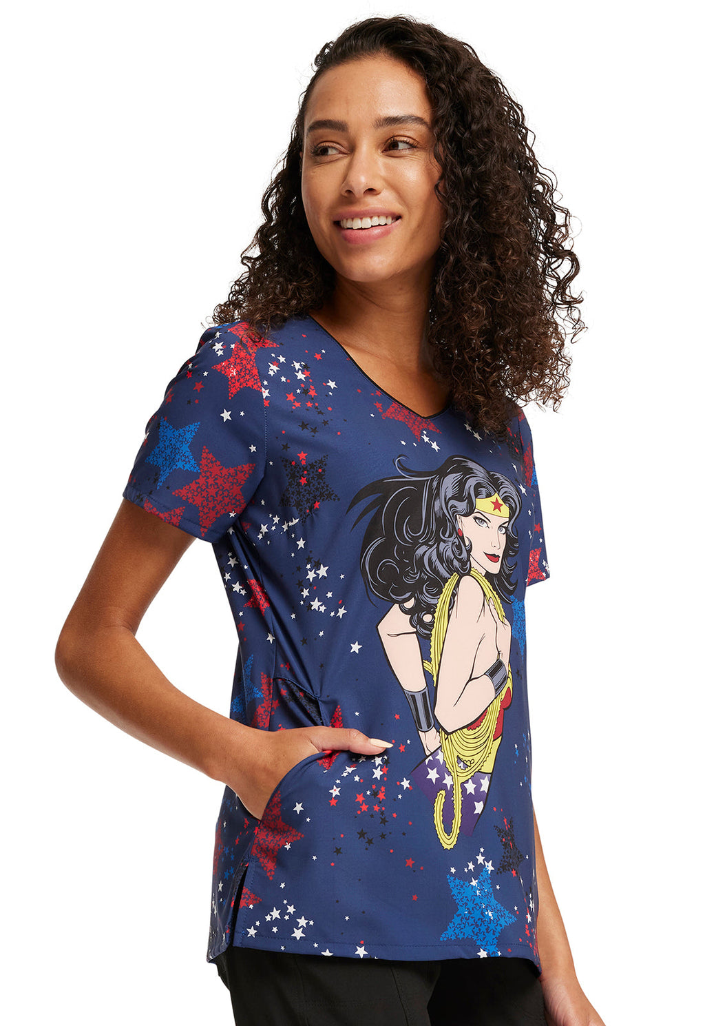 Wonder Woman Scrub Top Women's Print Top Cherokee Licensed   