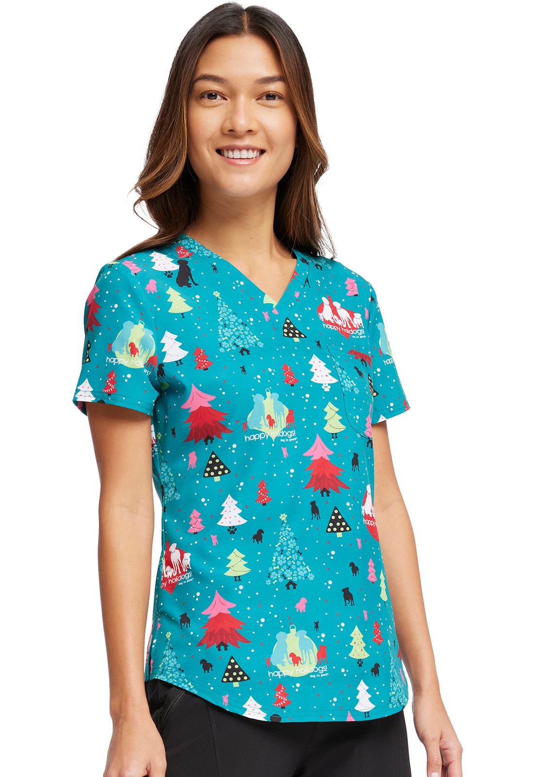 Happy Holidogs V - Neck Tuckable Scrub TopCherokee PrintsCK664-OGHD-XXS