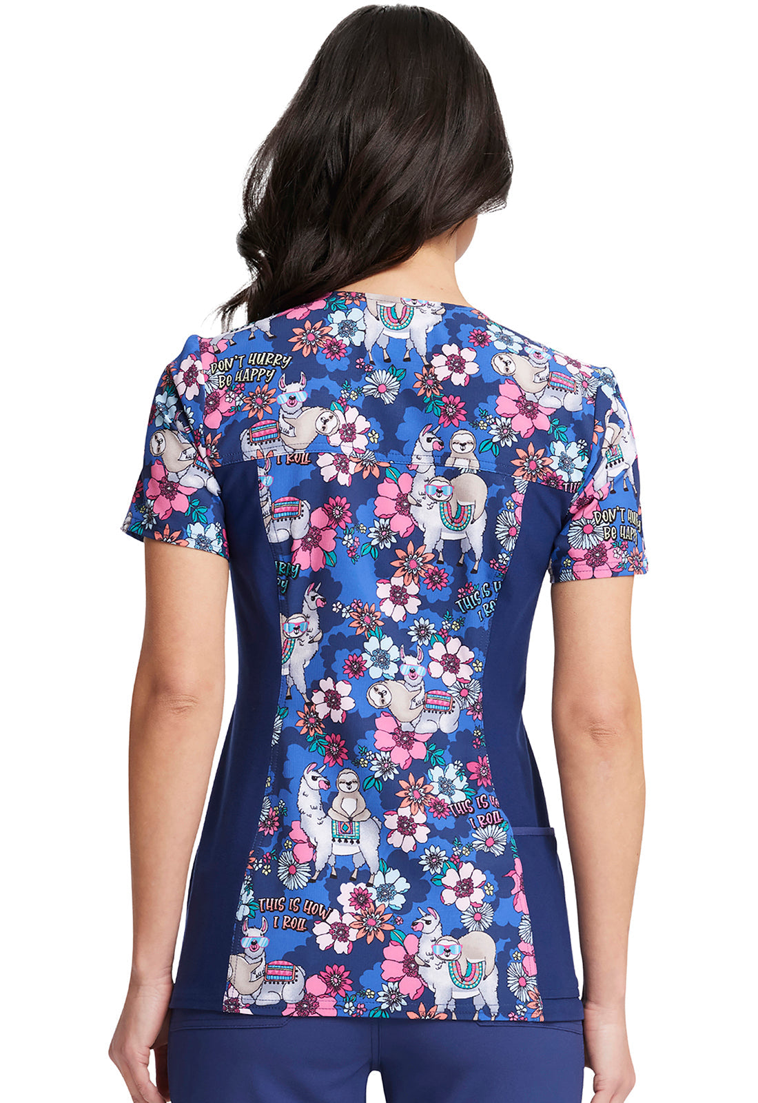 Cherokee iFlex | V-Neck Knit Panel Print Scrub Top Women's Print Top Cherokee iFlex   