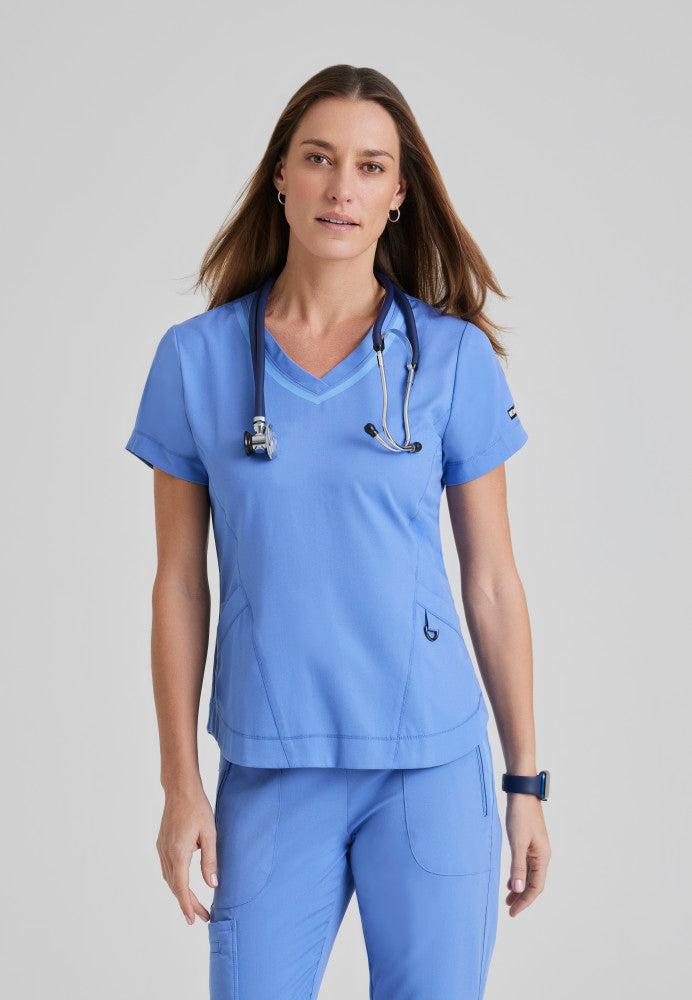 Grey's Anatomy Harmony Top - 3 Pocket V-Neck Scrub Top Women's Scrub Top Grey's Anatomy Impact Ceil Blue XXS 