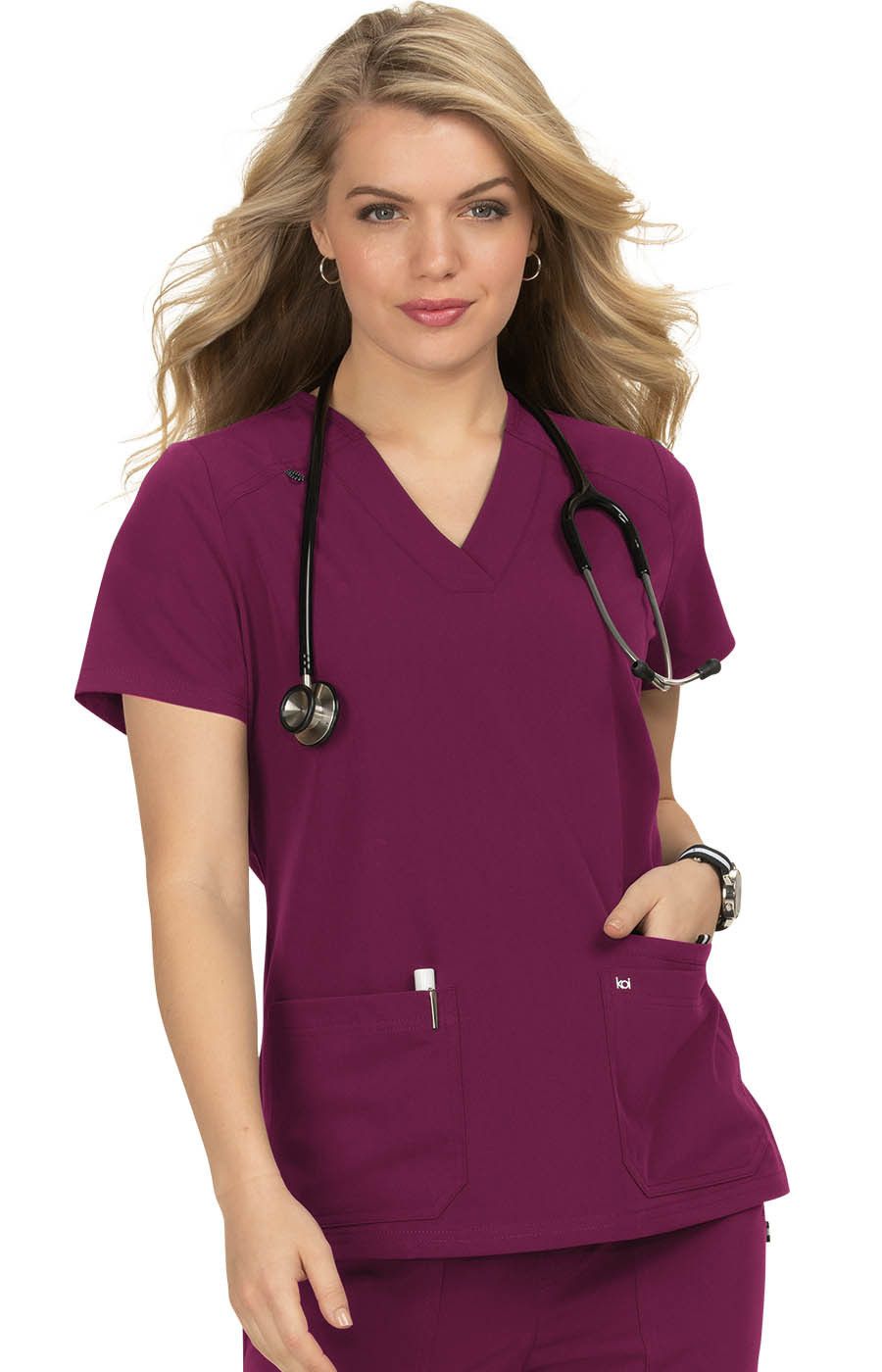 Hustle and Heart 3-Pocket Stretch Scrub Top Women's Scrub Top koi Next Gen Wine XXS