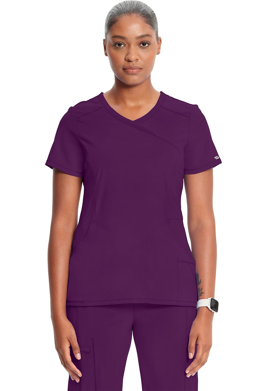 Infinity Mock Wrap Scrub TopCherokee Infinity2625A-EGGPLANT-2X
