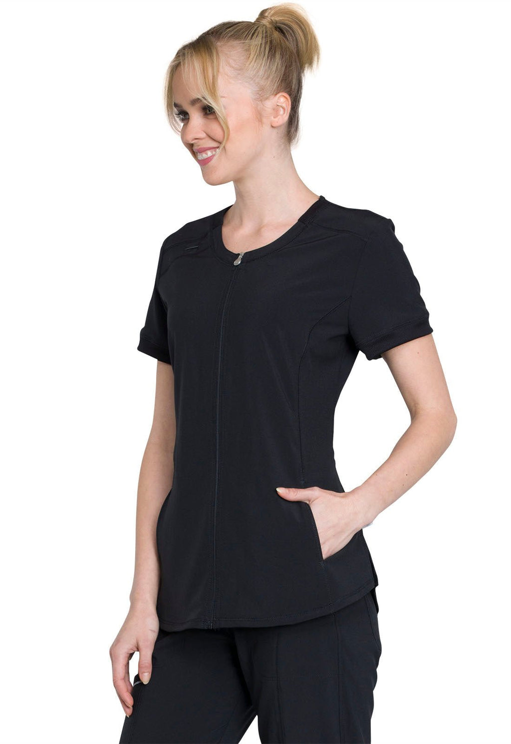 Infinity Zip Front Scrub TopCherokee InfinityCK810A-BLACK-XXS