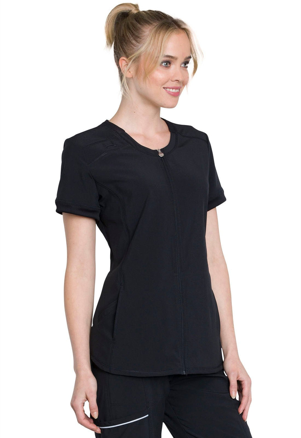 Infinity Zip Front Scrub TopCherokee InfinityCK810A-BLACK-XXS
